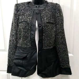 W118 by Walter Baker Black Vegan Leather Boucle Blazer